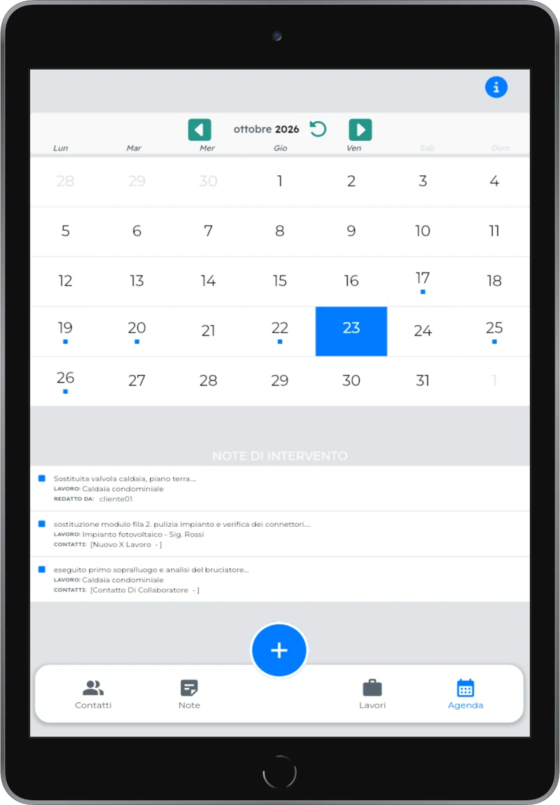 L'agenda con le note di intervento sul tablet